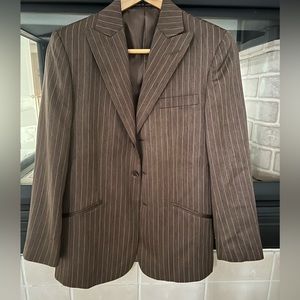 Blazer size 16P Youth Brown striped Blazer Stanley Blacker one bottom missing